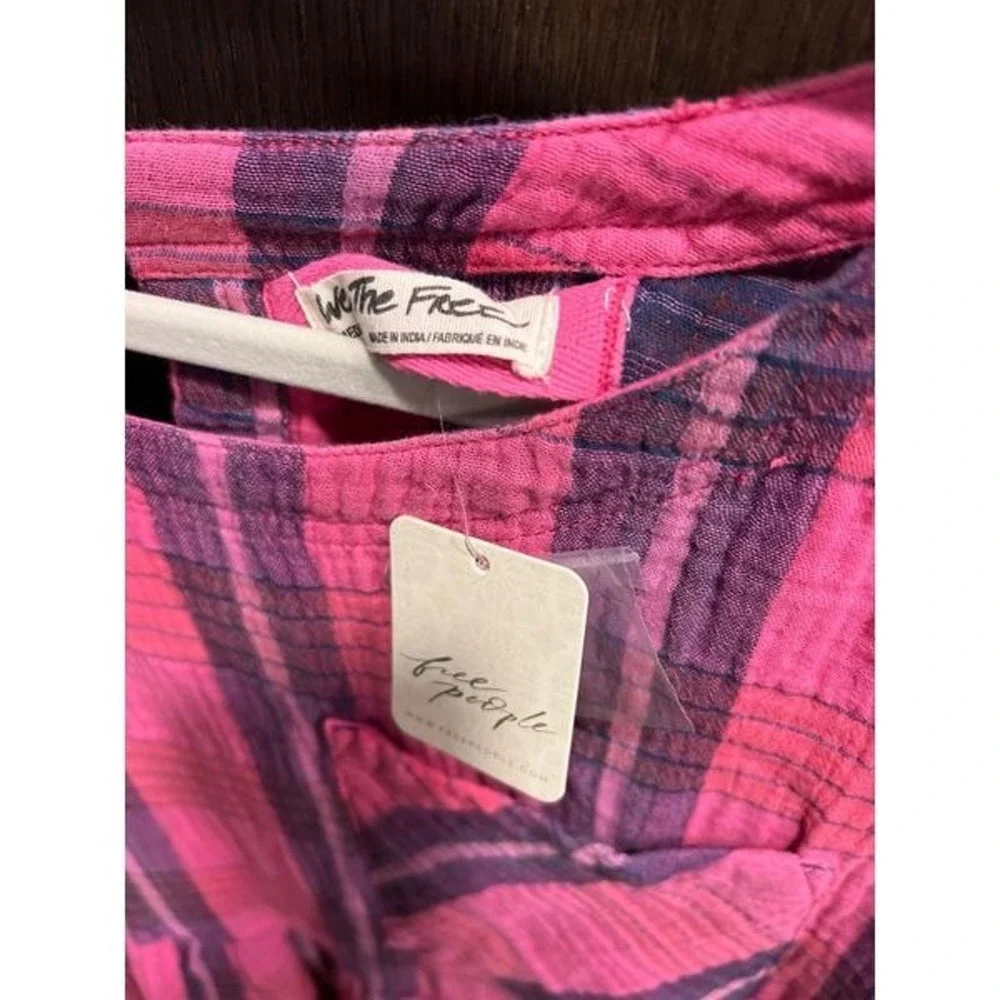 We the free Women's Pink Moon City Plaid Top medium nwt‎